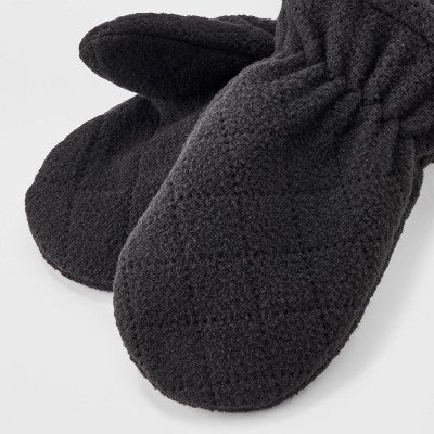 Toddler Quilted Fleece Mittens - Cat & Jack Black 12-24M