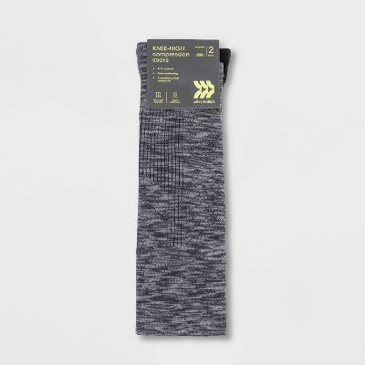 Women's Compression 2pk Knee High Athletic Socks - All In Motion Gray/Black 4-10
