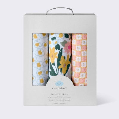 Muslin Swaddle Baby Blanket - Painterly Floral - 3pk - Cloud Island