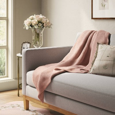 Knit Throw with Scalloped Edge Pink - Threshold
