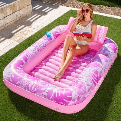 Sloosh Inflatable Tanning Pool Suntan Lounge Lounger Float for Adults Extra Large Suntan Tub Pool Floats Sun Tan Tub - Pink