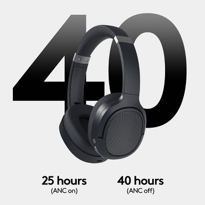 Active Noise Cancelling Bluetooth Wireless Over-Ear Headphones - heyday Black: Built-In Mic, Detachable Cable