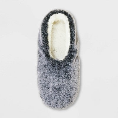 Women's Faux Fur Cozy Pull-On Slipper Socks with Grippers - Black M/L