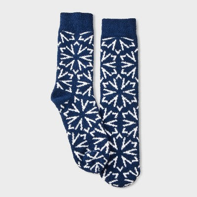 Men's Snowflakes Cozy Crew Socks - Wondershop Navy Blue 6-12