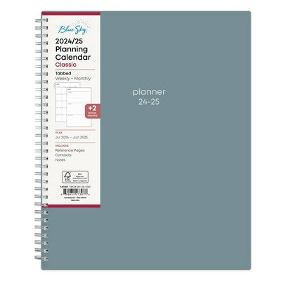 Blue Sky 2024-25 Weekly/Monthly Planner 11"x8.5" Wirebound Seaglass: Agenda, Adult Stationery, July-June Calendar