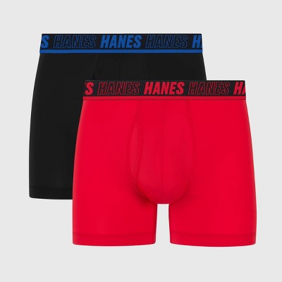 Hanes Moves Premium Men's Anti-Chafe X-Temp Trunks 2pk - Red/Black S: Moisture Wicking, 4-Way Stretch, Pull-On