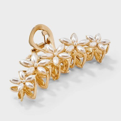 Metal Flower Pearls Claw Hair Clip - A New Day Gold: Hair Styling, Securing, Zinc, Plastic, Aluminum