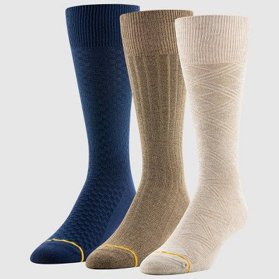 Signature Gold by GOLDTOE Men's Plaid Striped Crew Socks 3pk - Khaki/Bark/Peacoat 6-12.5