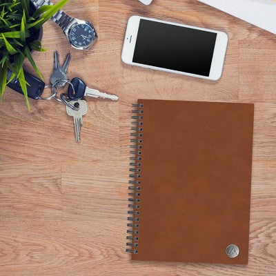 Lined Journal Safety Wirebound Non-Dated 5.75"x8.5" Tan - Blue Sky: Faux Leather Hard Cover, Narrow Ruled, 80 Pages, Adult Stationery