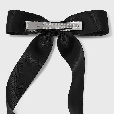 Satin Long Bow Hair Clip Set 2pc - A New Day Black