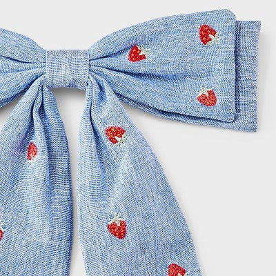 Girls' Chambray Bow with Embroidered Strawberries - Cat & Jack Blue