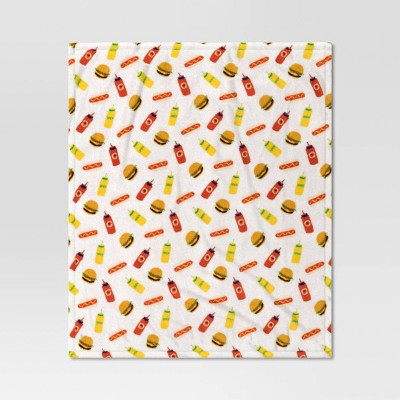 Printed Hot Dog Hamburger Plush Throw Blanket Tomato Red/Pearl - Room Essentials