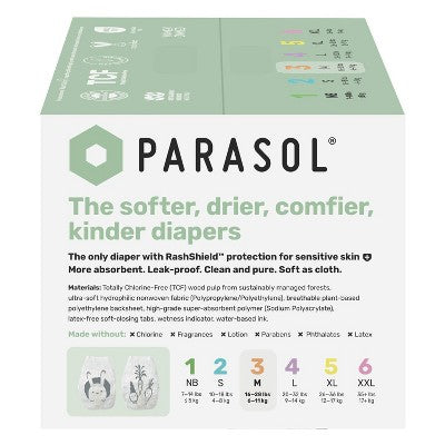Parasol Clear+Dry Natural Disposable Diapers - Size 3 - 64ct