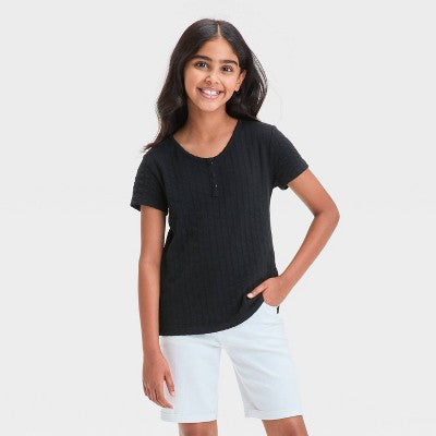 Girls' Short Sleeve Pointelle T-Shirt - Cat & Jack Black S