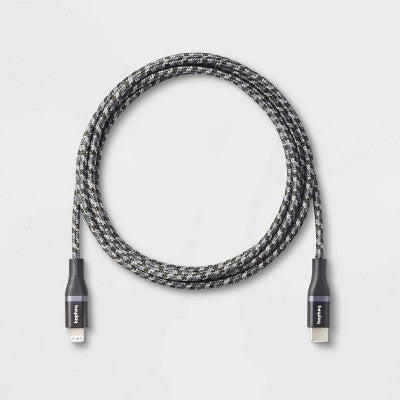 6' Lightning to USB-C Braided Cable - heyday Black: Male-To-Male Connection
