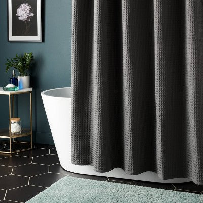 72"x72" Waffle Weave Shower Curtain Dark Gray - Threshold