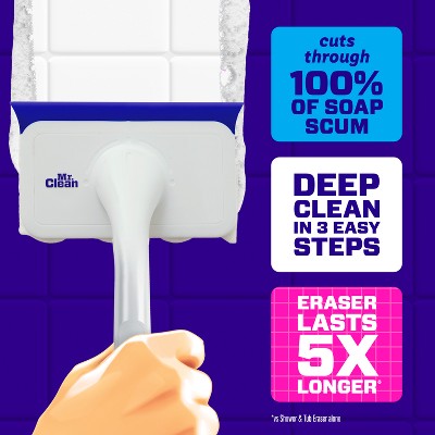 Mr. Clean Magic Eraser Shower & Tub Scrubber, Lavender Starter Kit, 1 Scrubber & 2 Erasers: Foam Cleaner, Multipurpose Application