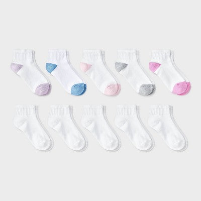 Girls' 10pk Ankle Socks - Cat & Jack White L