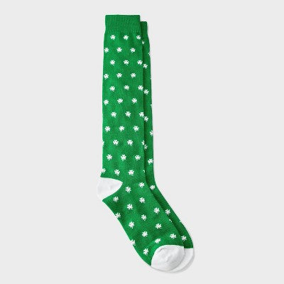 Women's Mini Shamrock St. Patrick's Day Knee High Socks - Green/White 4-10