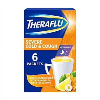 Theraflu Nighttime Flu Relief Max Strength Powder Packets Honey Lemon, 6 Count