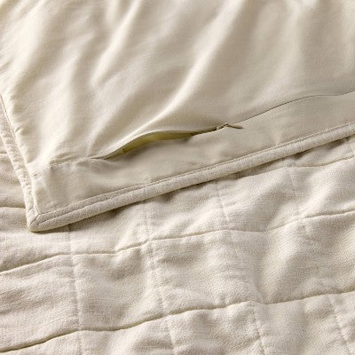 King Heavyweight Linen Blend Quilt Pillow Sham Natural - Casaluna: Rayon & Cotton, Diamond Pattern, Zipper Closure