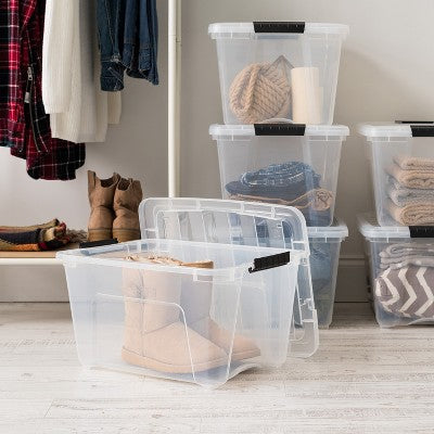 IRIS 32 Qt. Plastic Stackable Storage Bin with Lid, Clear, Storage Organizer, single tote