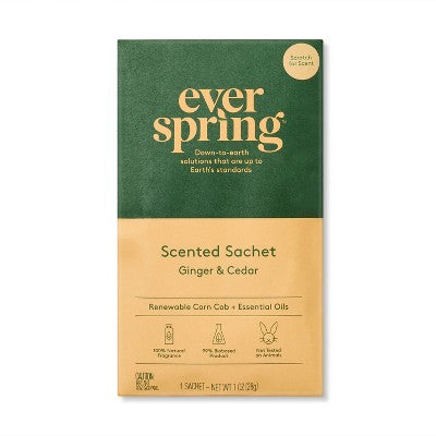 Air Freshener Sachet Ginger & Cedar - Everspring: Solid Form, 1-Pack, Non-Powered