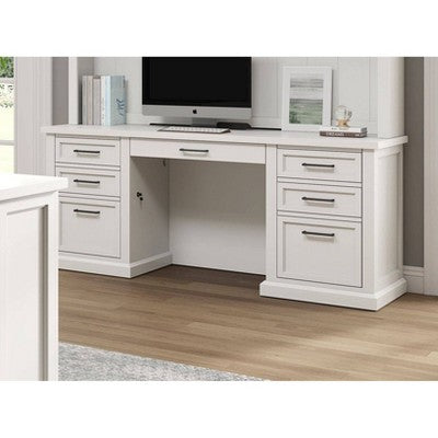 Modern Wood Credenza Desk: Executive Style, Bead Board Panels, USB Ports - Martin Furniture (LOCAL PICKUP ONLY)