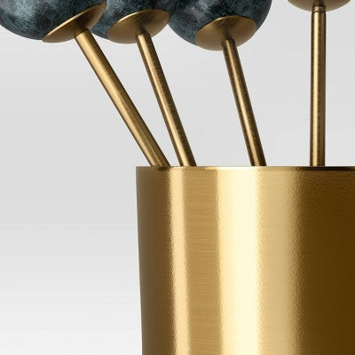 7pc Stainless Steel Cocktail Picks with Holder Gold - Threshold: Modern Barware Set, Spot Clean, Stoneware Holder