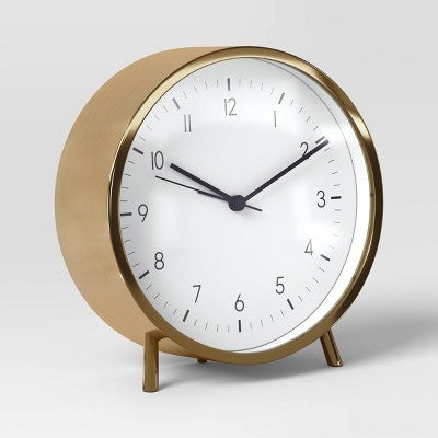 6" Mantle Clock with Alarm Brass - Threshold: Modern White Face, Table & Desk Timepiece