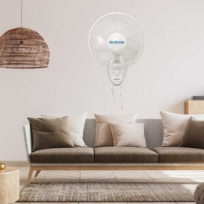 Hurricane 16" Supreme Oscillating Wall Mount Fan, Quiet Corded Electric Air Cooling Unit with Pull Cords for Home, Greenhouse, Garage, Workshop & Gym