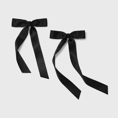 Satin Long Bow Hair Clip Set 2pc - A New Day Black