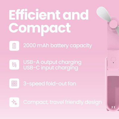 GEMS Handheld Power Bank Fan - Soft Pink