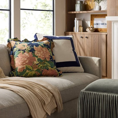 Square Floral Bloom with Scallop Flange Throw Pillow Navy - Threshold designed with Studio McGee