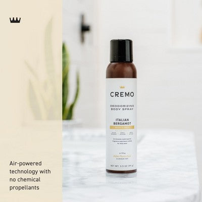 Cremo Deodorizing Body Spray - Italian Bergamot - 3.5 fl oz: Fresh Vetiver Scent, Whole Body Application