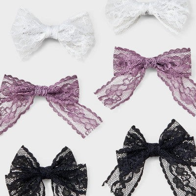 Girls' 6pk Lace Bow Hair Clip Set - art class Pink/White/Black: Fashion Salon Clips, Recycled Polyester