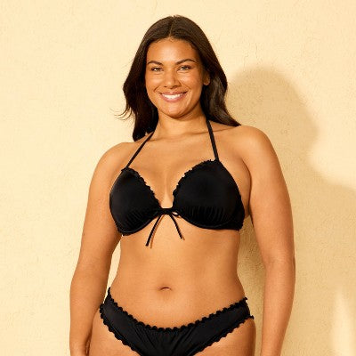 Women's Ruffle Push-Up Underwire Bikini Top - Black 36B