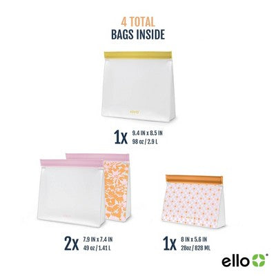 Ello 4pk Standing Reusable Food Storage Bags