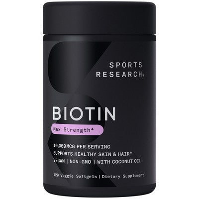 Sports Research Biotin, Max Strength, 10,000 mcg, 120 Veggie Softgels