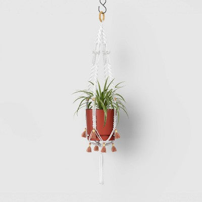 38'' Macrame Recycled Polyester Plant Hanger Cream - Threshold