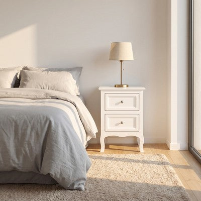 White Nightstand with 2-Tier Storage, Country Style Bedside Table for Bedroom, Dorm Essentials, Apartment Essentials, 23.6" L x 15.7" W (LOCAL PICKUP ONLY)