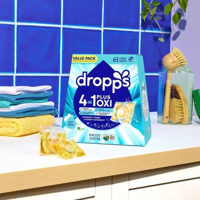 Dropps Crisp Breeze 4-in-1 Plus Oxi Power Biobased HE Deep Cleaning Concentrated Laundry Detergent Pods 63 Pacs - 35.55oz