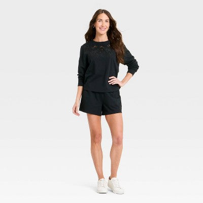 Women's Eyelet Sweatshirt - A New Day Black S