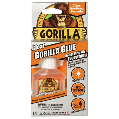Gorilla Glue Clear -1.75oz: Super Glue for Wood, Glass, Metal, Stone & Ceramics, Dries Clear, 1.313" Length, 3.375" Width