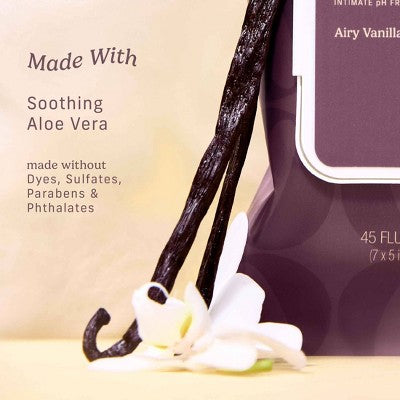 Niches & Nooks Intimate pH Balanced Refreshing Flushable Feminine Wipes - Airy Vanilla - 45ct