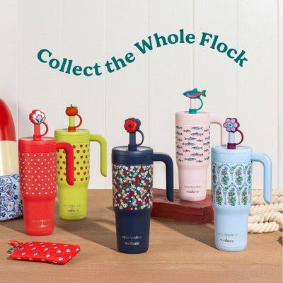 Reduce x Vera Bradley 24oz Chiller Spill Proof Stainless Steel Insulated Straw Tumbler and Topper Bluebell Ditsy Hibiscus