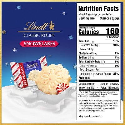 Lindt Christmas Candy Classic Recipe White Peppermint Snowflake Bag - 4.2oz