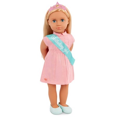Our Generation Brenna 18" Birthday Party Doll: Blonde Hair, Blue Eyes, Straight Hair, Includes Accessories