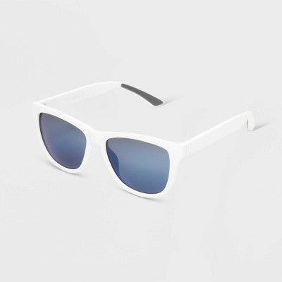 Women's Rubberized Plastic Square Sunglasses with Mirrored Polarized Lenses - All In Motion White
