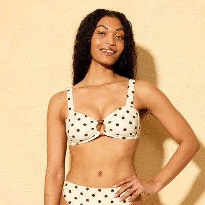 Women's Polka Dot Ring Bandeau Bikini Top - Shade & Shore Cream M